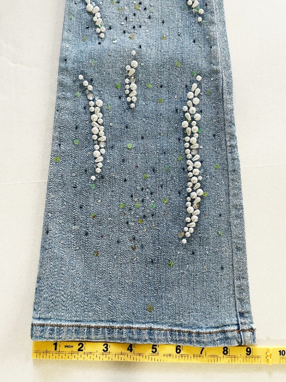 Cache Vintage Women's Light Denim Jeans | Rare Pearl & Sequin Embellished Size 2 - Picture 10 of 13